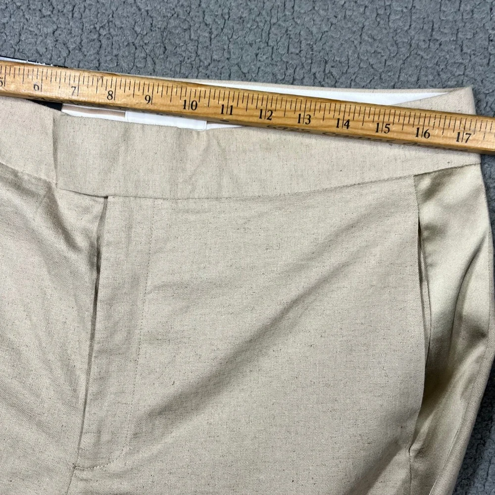 Banana Republic  Linen Blend Pants Womens 14 Beige High Rise Cropped Tuxedo NEW